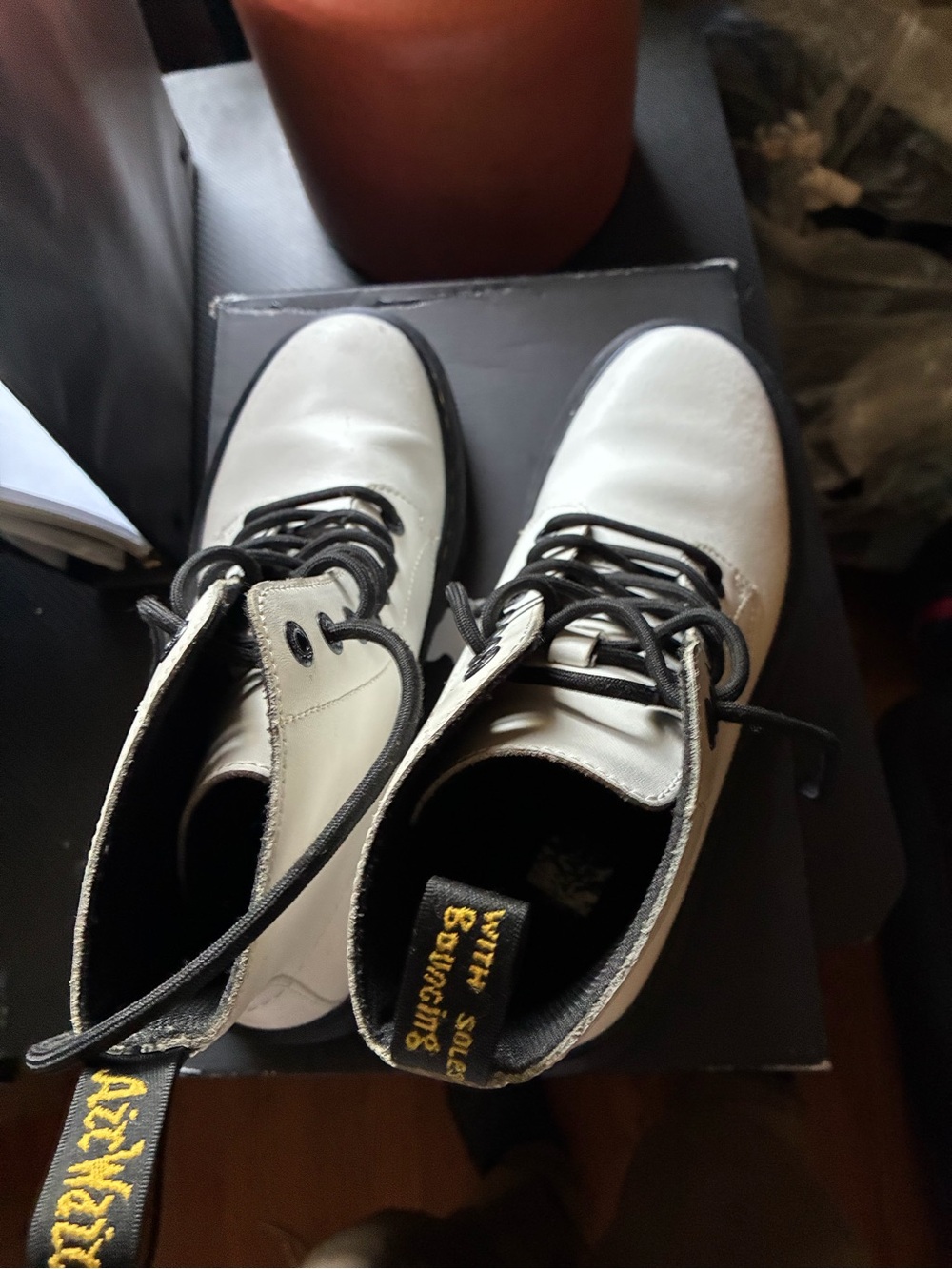 Dr. Martens White and Black Lace-Up Combat Boots - Picture 3 of 4